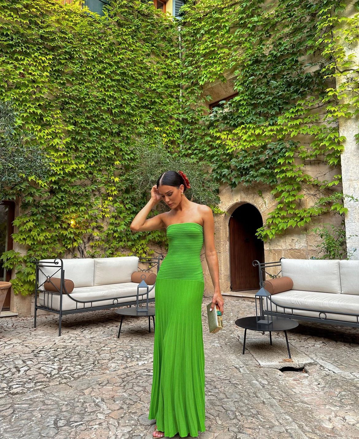 Cos - Knitted Bandeau Maxi Dress in Green
