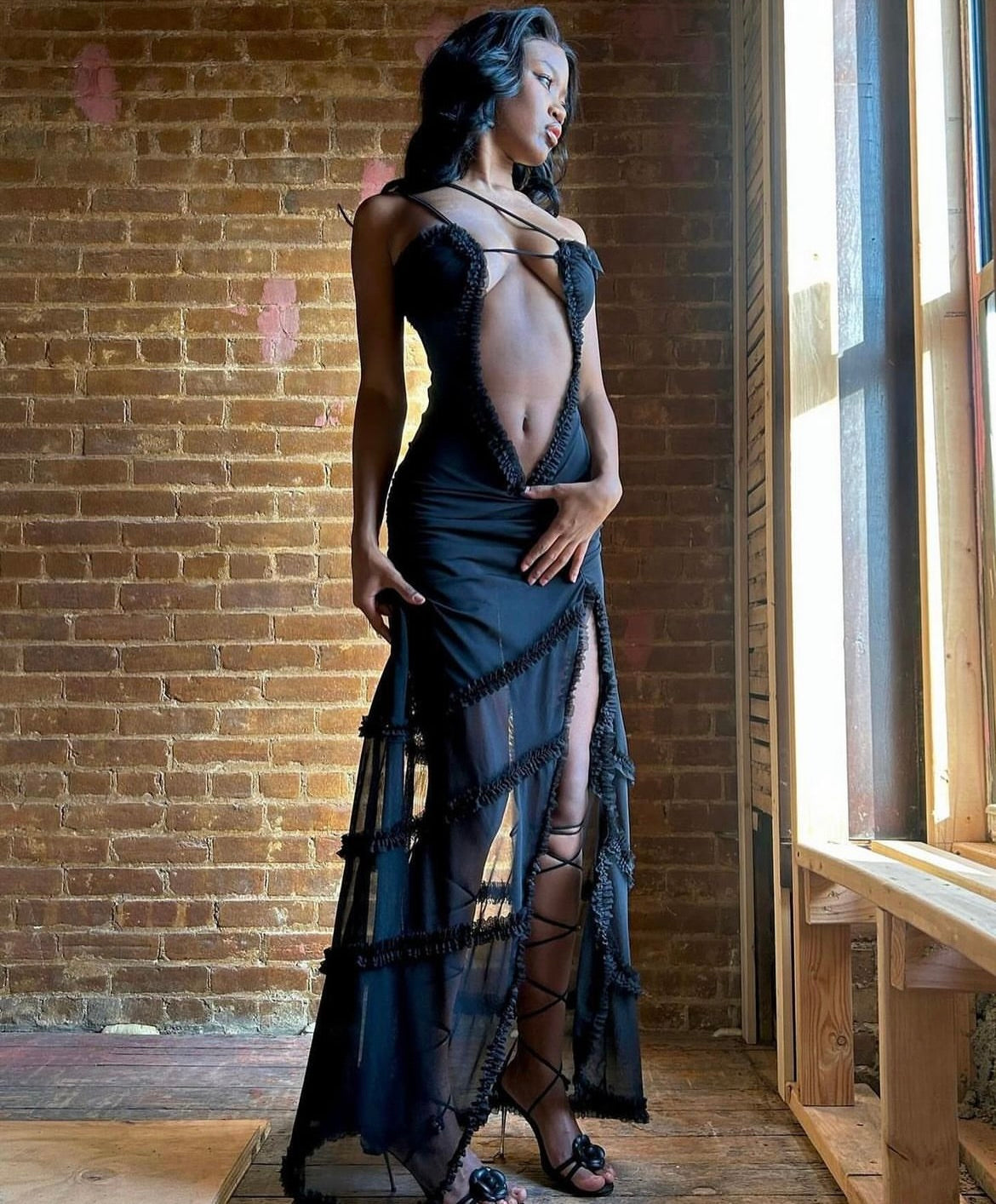 Jaded London - Fatale Maxi Dress in Midnight Black