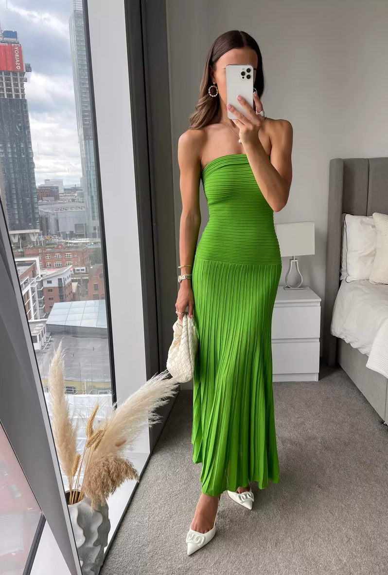 Cos - Knitted Bandeau Maxi Dress in Green